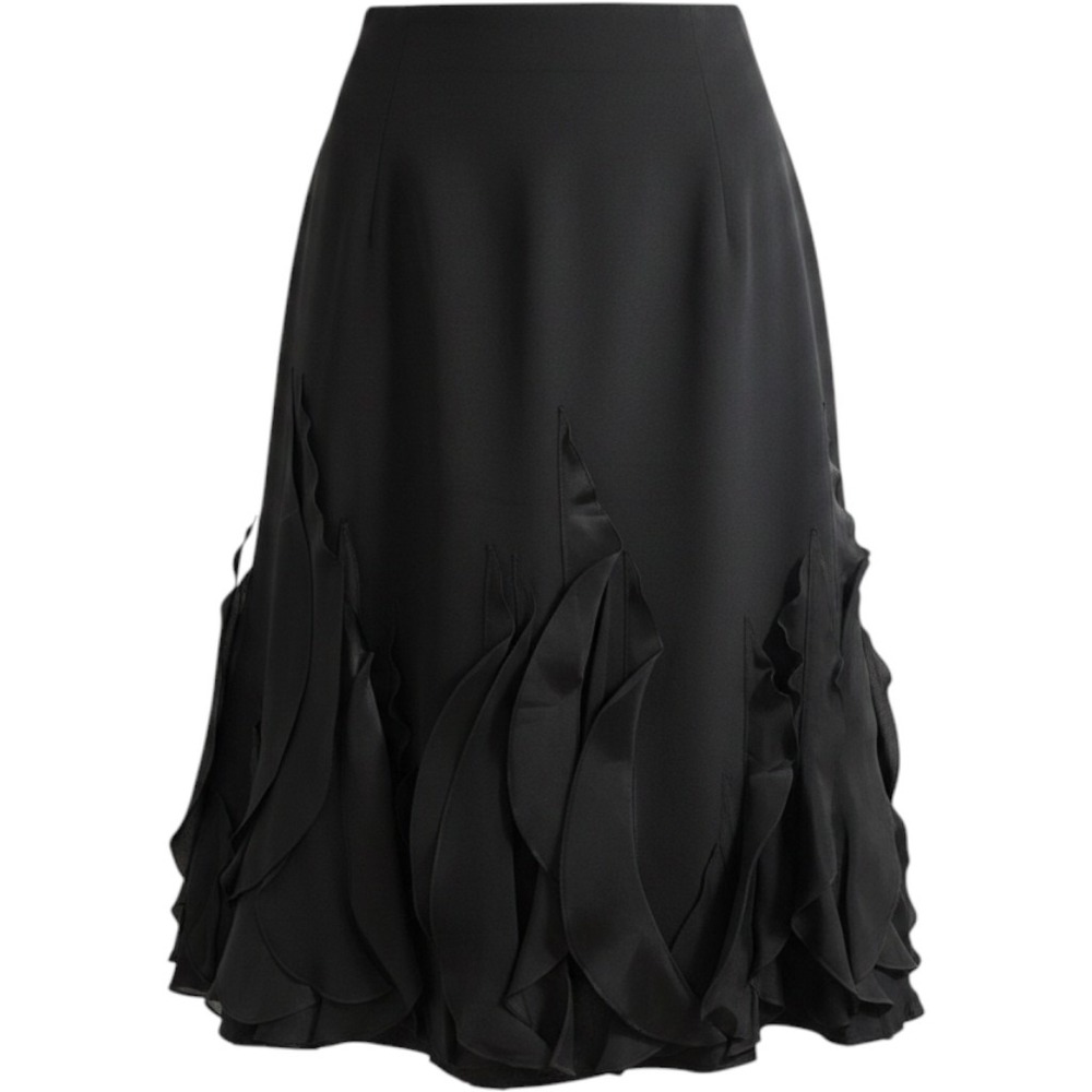 Rickie Freeman Teri Jon Skirt Womens 14 Black 100% Silk. Ruffle Flame Hem